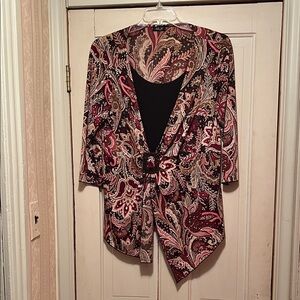 Ashley By 26 International Paisley Wrap Top - Black and Burgundy